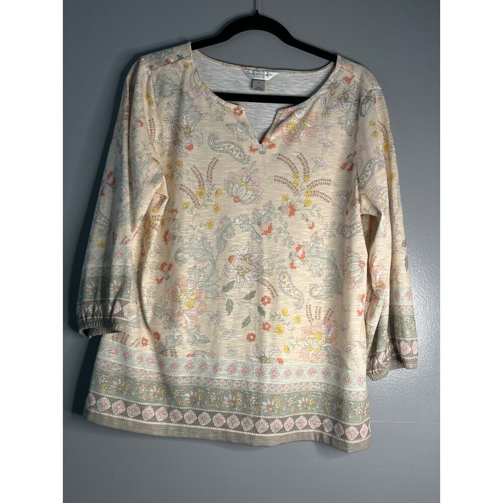 Christopher & Banks Floral Paisley Boho Top Petite L Cottagecore Chic Blouse